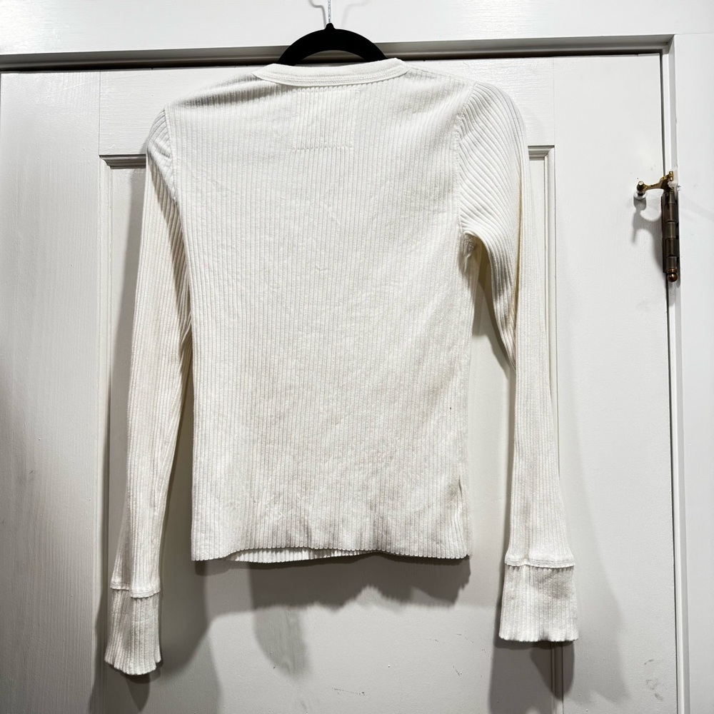 Aerie Fireside Long Sleeve Henley T-Shirt White Small Ribbed Cozy Y2K - Picture 5 of 14